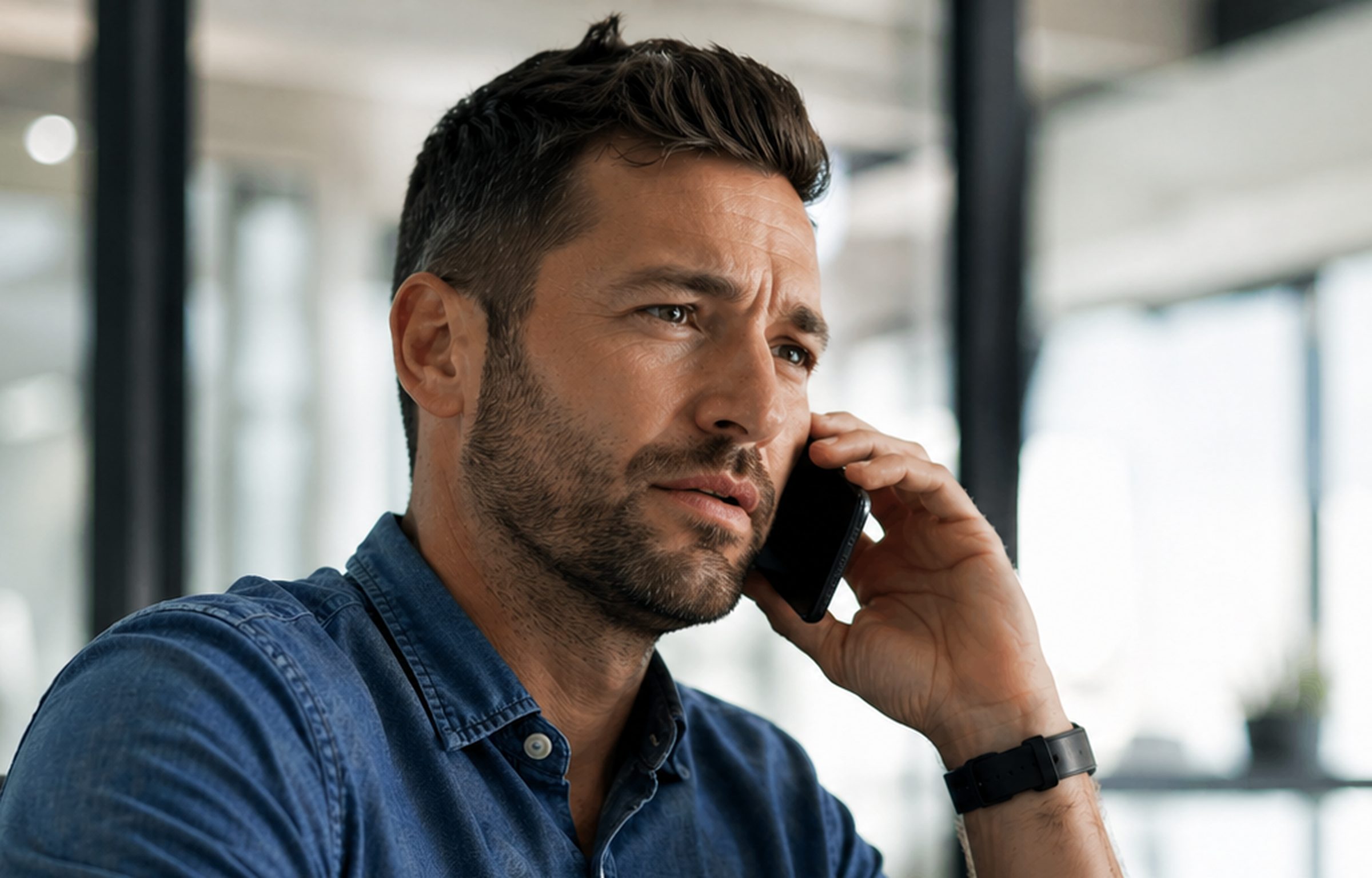 Person making a phone call in an office setting