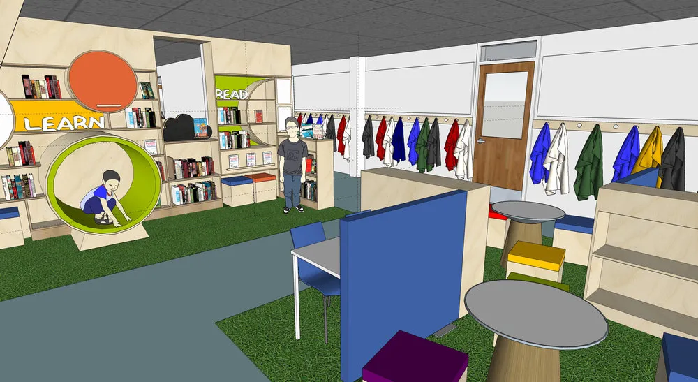 Primary school interior design library 3D concepts