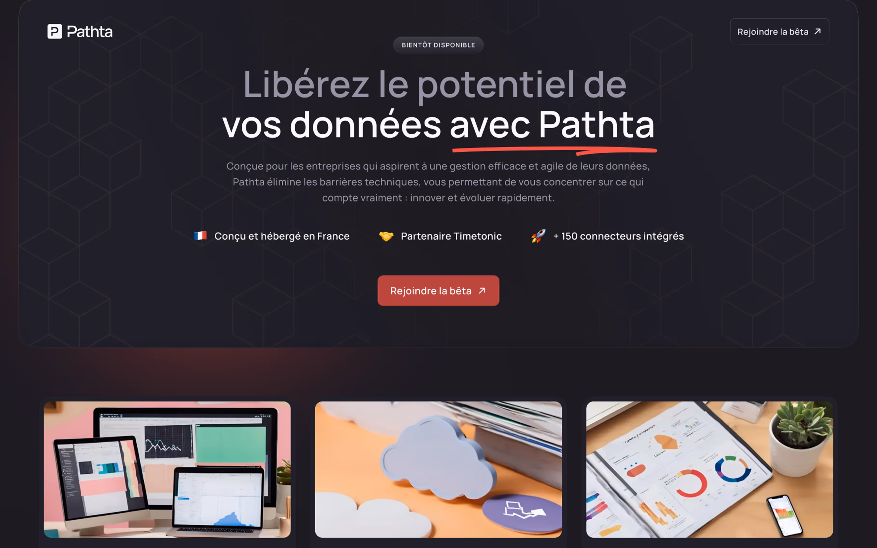 Visual of the Pathta webflow site after creation