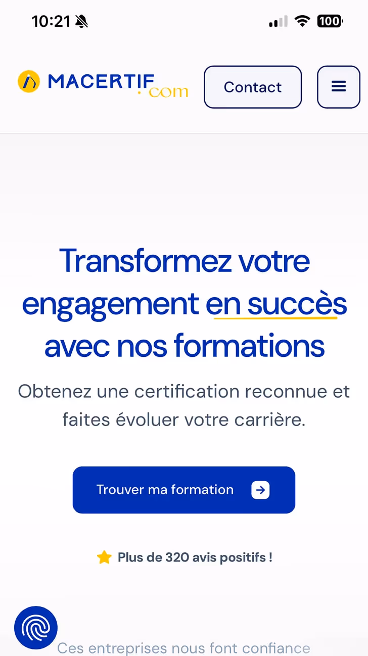 Visual of the Macertif webflow site on smartphone