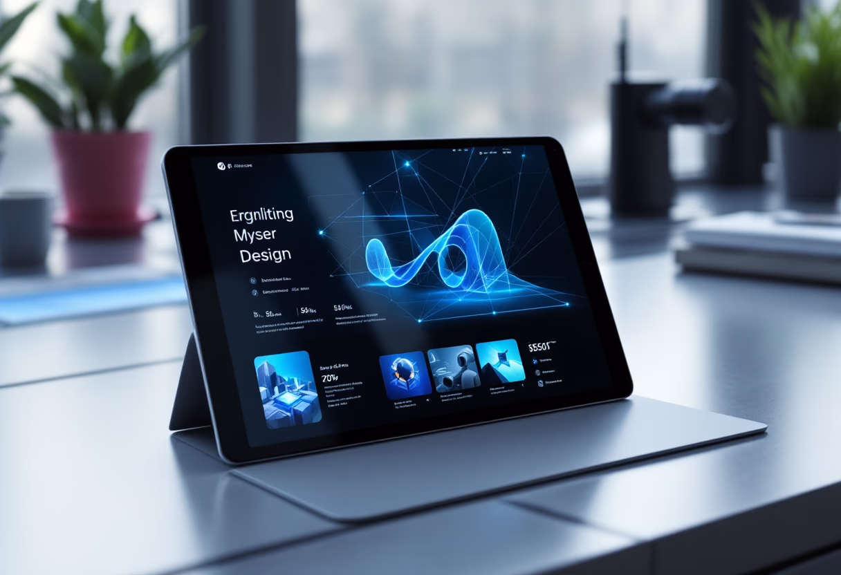 [digital project] image of a website design on a tablet in a workspace