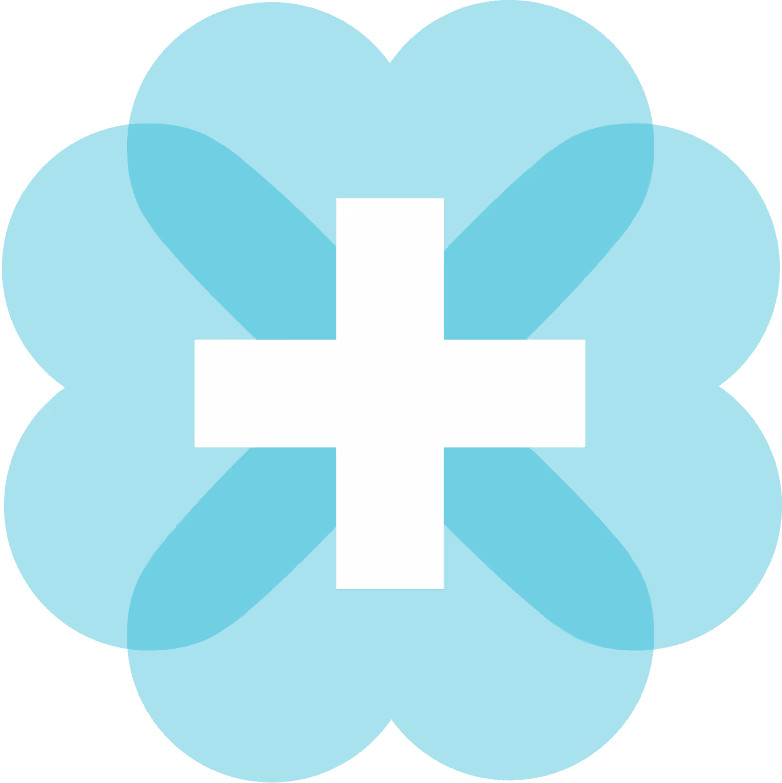 Healthnet Homecare Icon — A white cross in the centre of 4 blue hearts