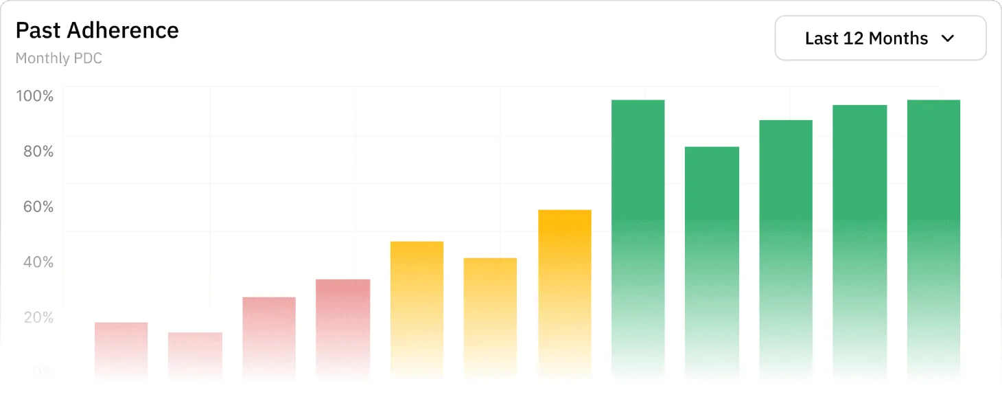 Graph from the dashboard showing progressive adherence improvement across the year.
