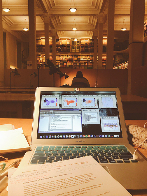 Studying glaciers at Uppsala University main library.