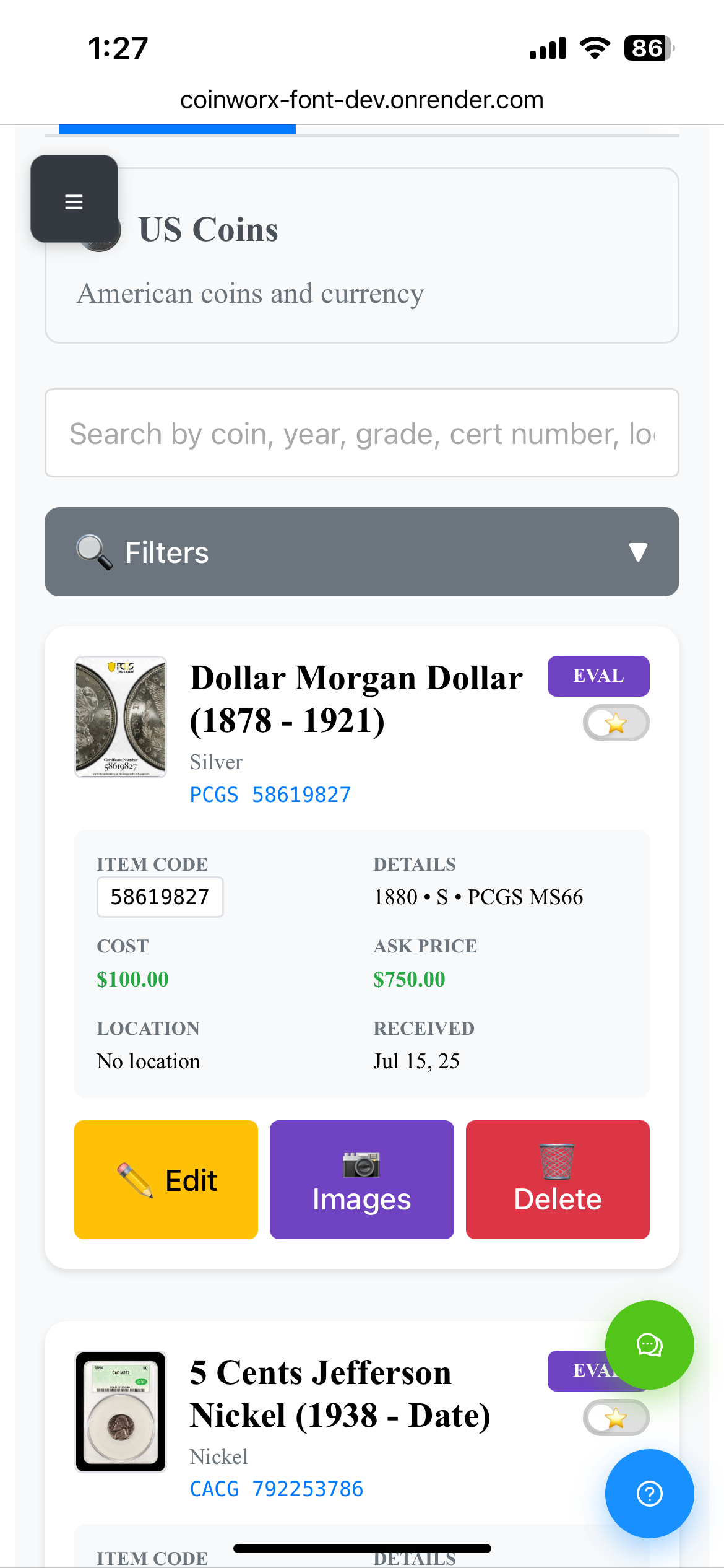 MyCoinWorX coin collection management system for collectors solo dealers and shops access from a tablet