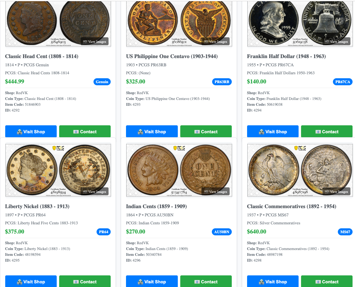 Sell coins via our marketplace