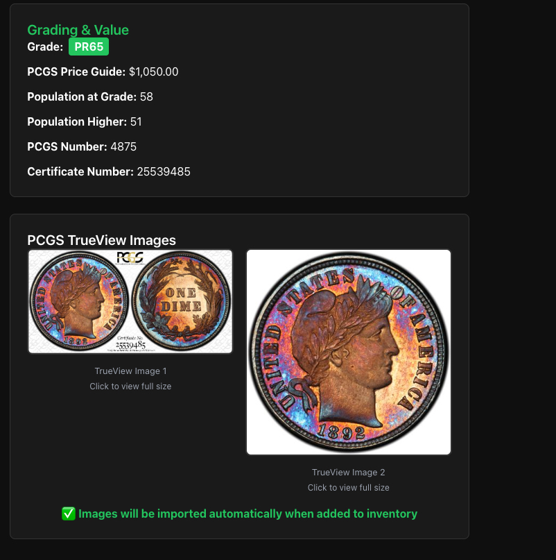 MyCoinWorX PCGS Integration