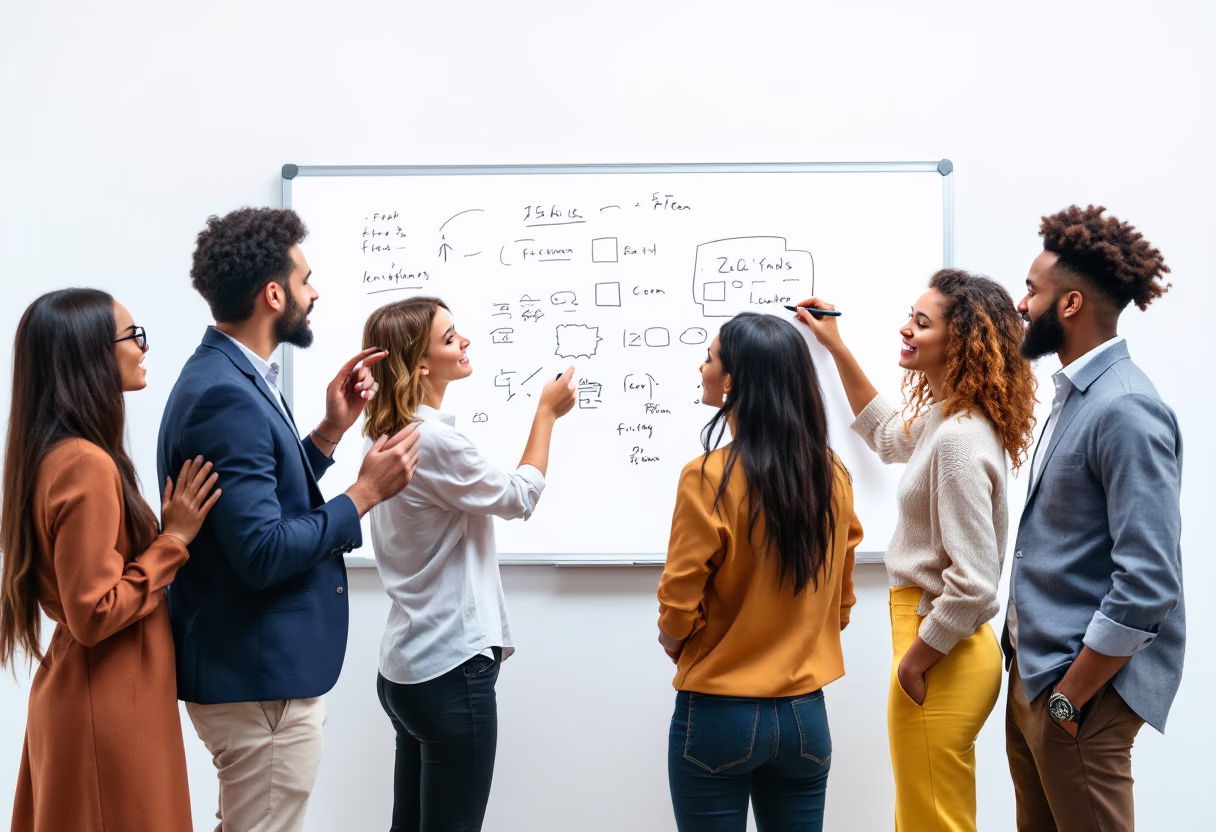 image of a diverse team in a meeting (for a edtech)