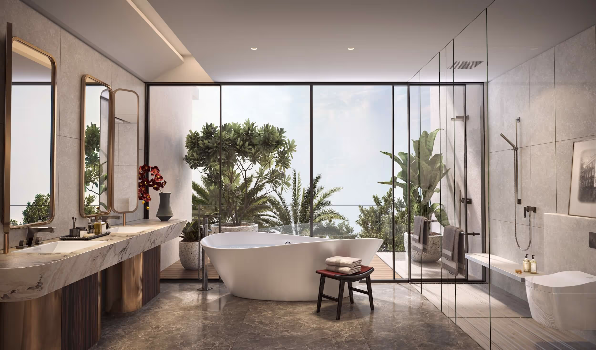 Relax in paradise:spa-like bathroom in a beachfront villa with ocean views