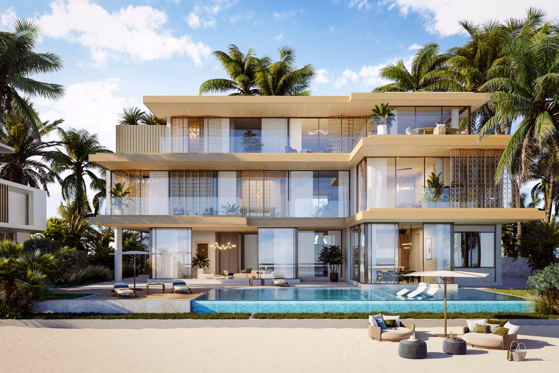 Experience the Caribbean lifestyle in this luxurious coral villa with a pool.