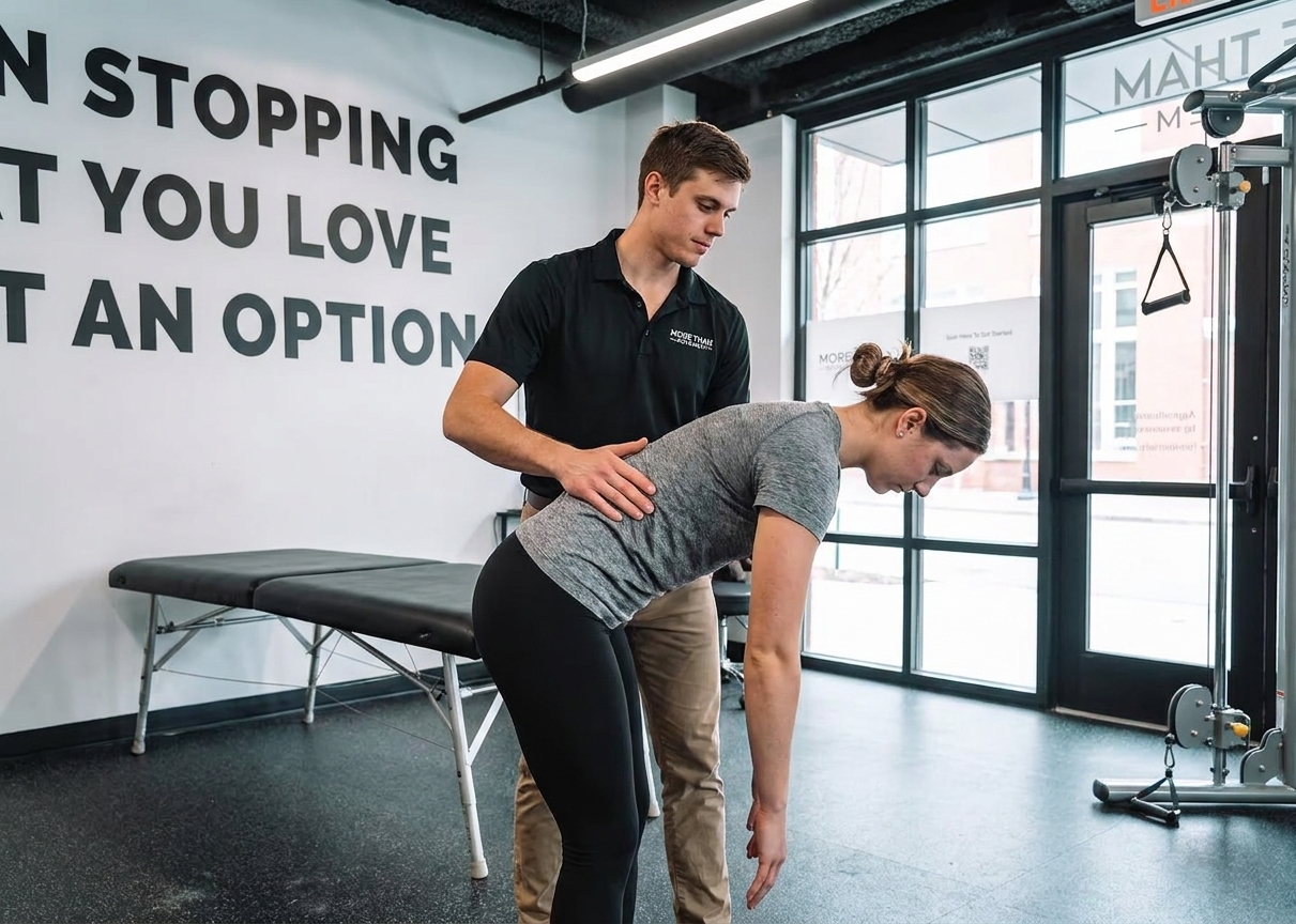 Patient working with a provider at a performance physical therapy clinic in Philadelphia, PA during an initial movement assessment
