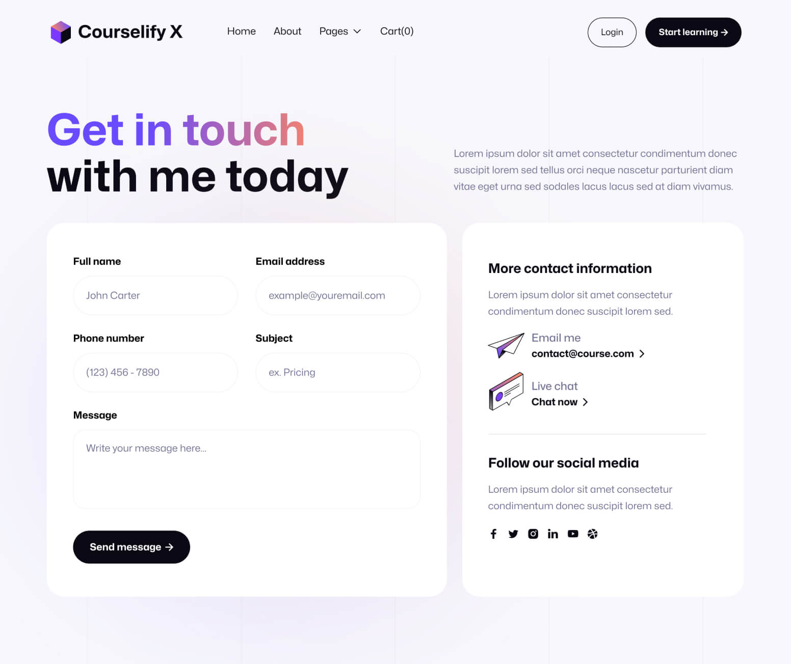 Courselify X - Contact V3 Page - Course Webflow Template