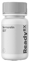 White medicine bottle labeled Sermorelin ODT with gray cap and ReadyRx branding on side.