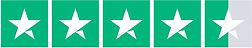 Four solid white stars and one half white star on a green background representing a 4.5 star rating.