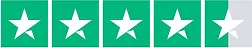 Four solid white stars and one half white star on a green background representing a 4.5 star rating.