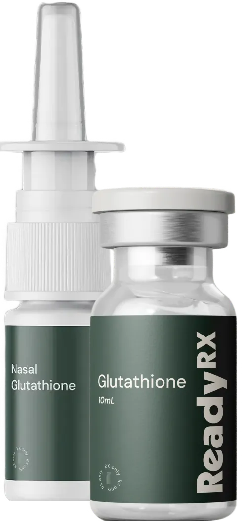 ReadyRx nasal Glutathione supplement bottle and glass vial with metal cap