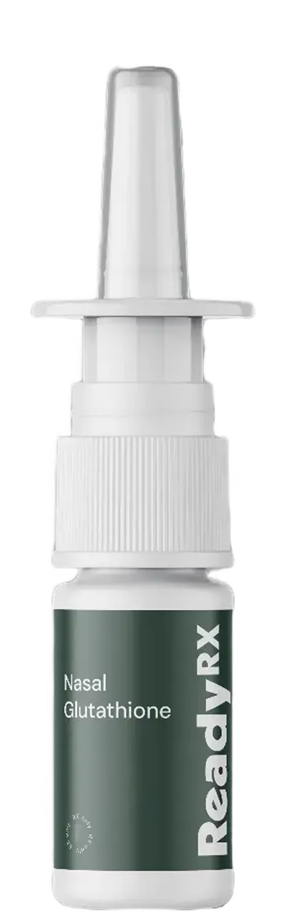 White nasal spray bottle with green label for ReadyRx Nasal Glutathione product
