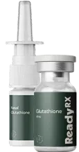 ReadyRx nasal Glutathione supplement bottle and glass vial with metal cap