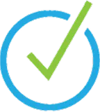 Blue circle with green checkmark icon inside.