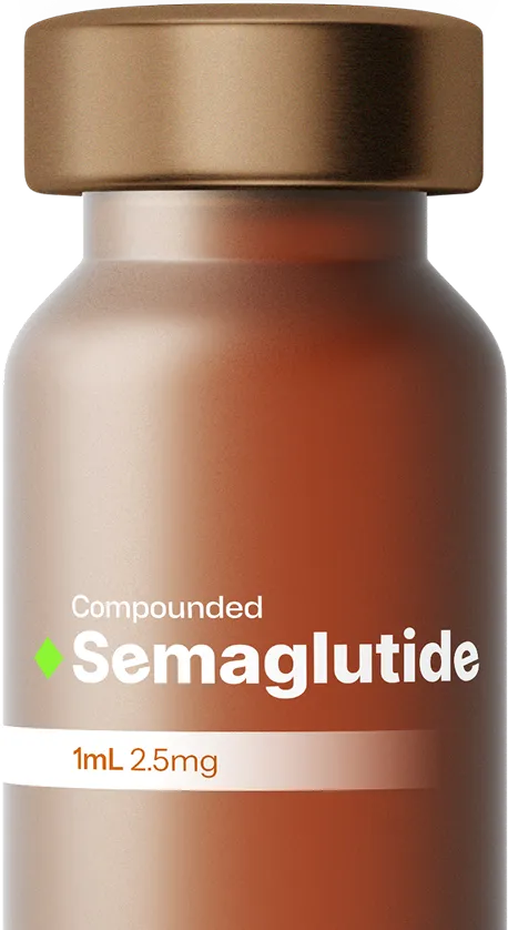 Compounded Semaglutide medication bottle 1mL 2.5mg with bronze cap