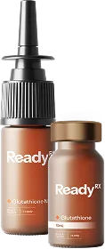 ReadyRx supplement bottles, orange dropper bottle and brown bottle with gold cap