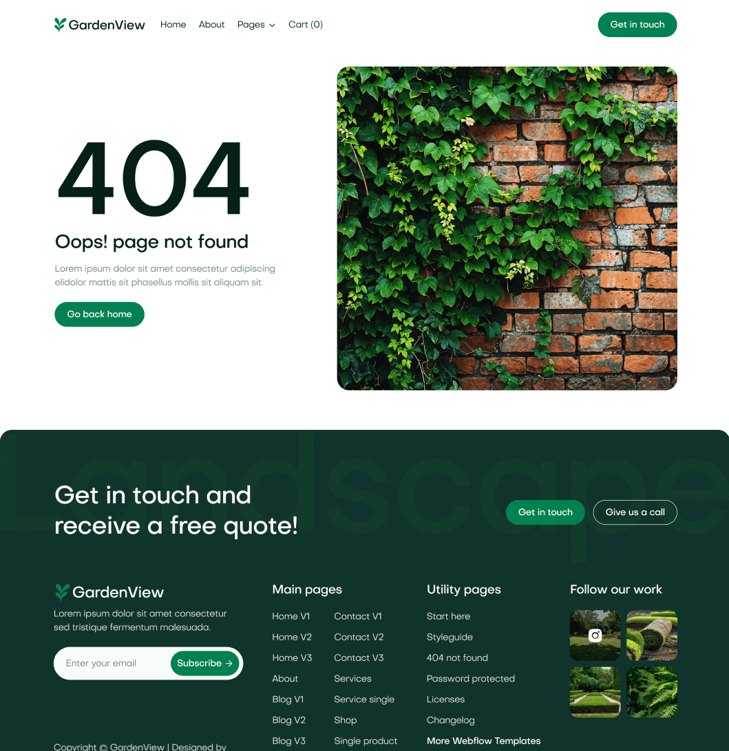 GardenView - 404 Not Found Page - Landscaper Webflow Template | BRIX Templates