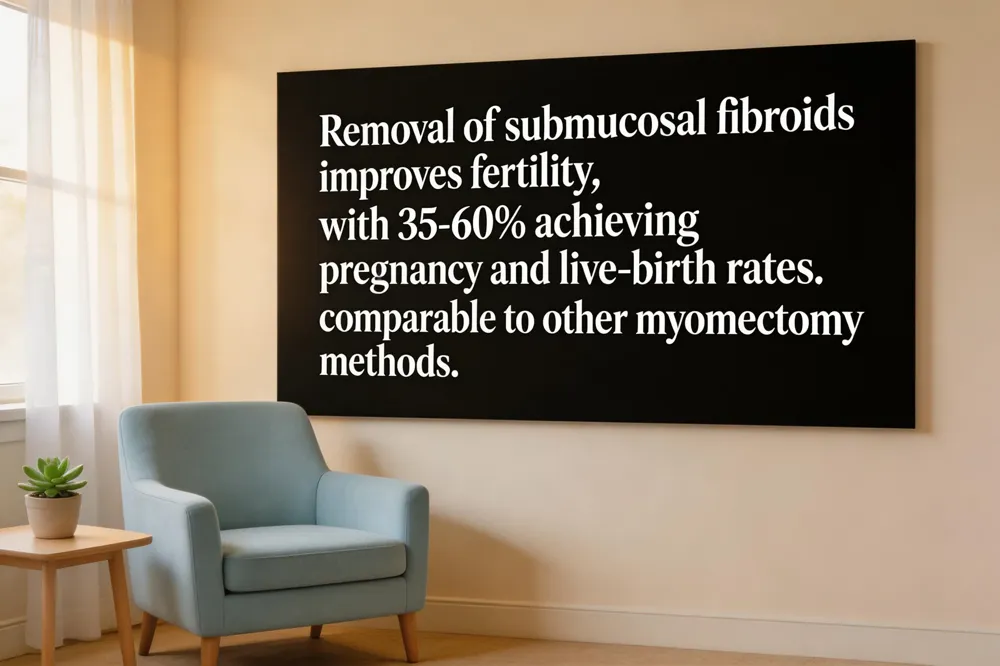 Removal of submucosal fibroids improves fertility, with 35‑60% achieving pregnancy and live‑birth rates comparable to other myomectomy methods.