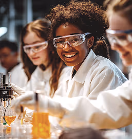 Students conducting STEM lab experiment in science and innovation program