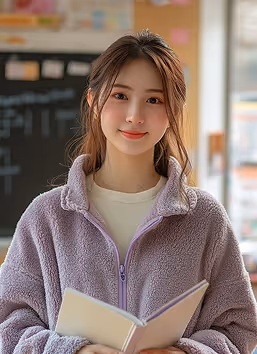 Young STEM student holding notebook in classroom, engaged in education program
