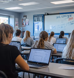 STEM classroom with students learning technology and digital skills