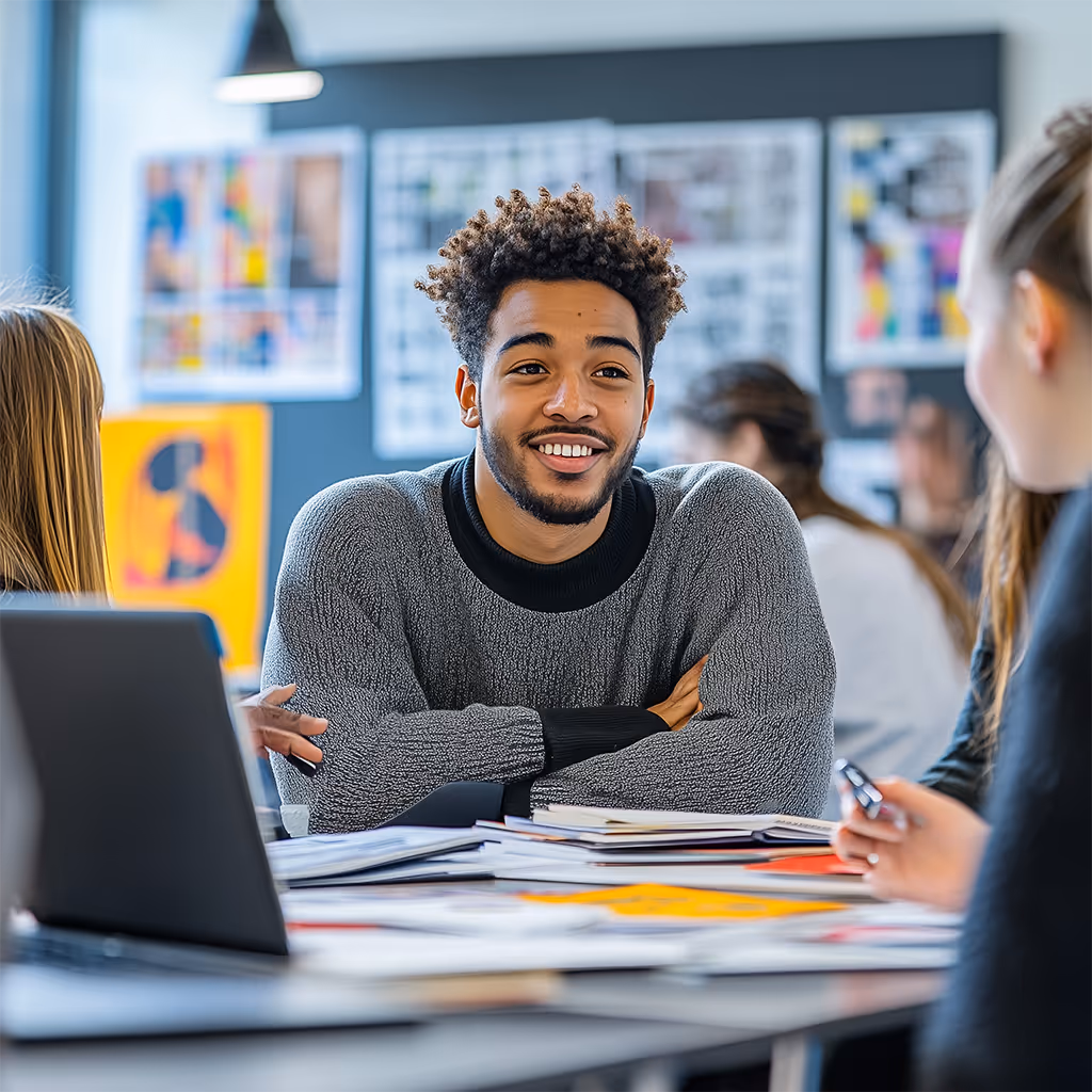 STEM student collaborating in group project on innovation and education programs