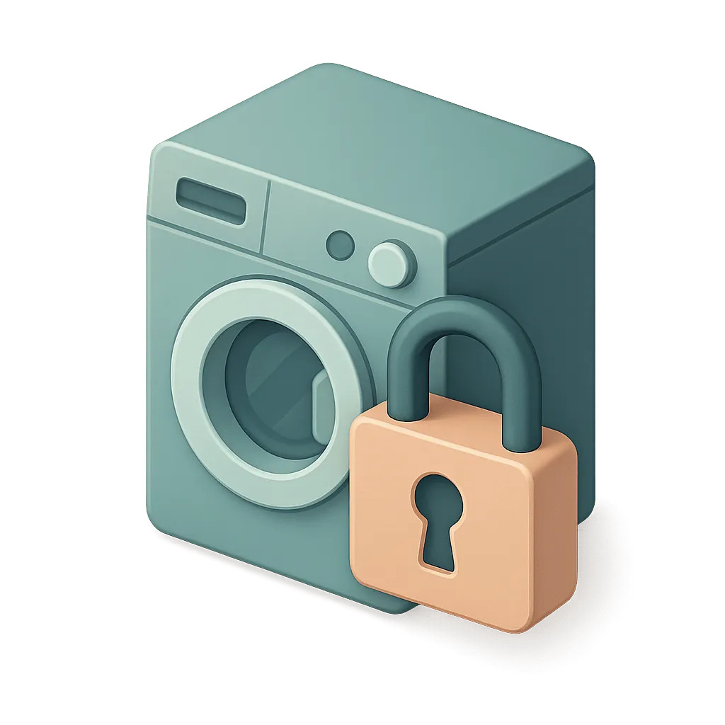 Washing machine with padlock symbolizing appliance rental services.