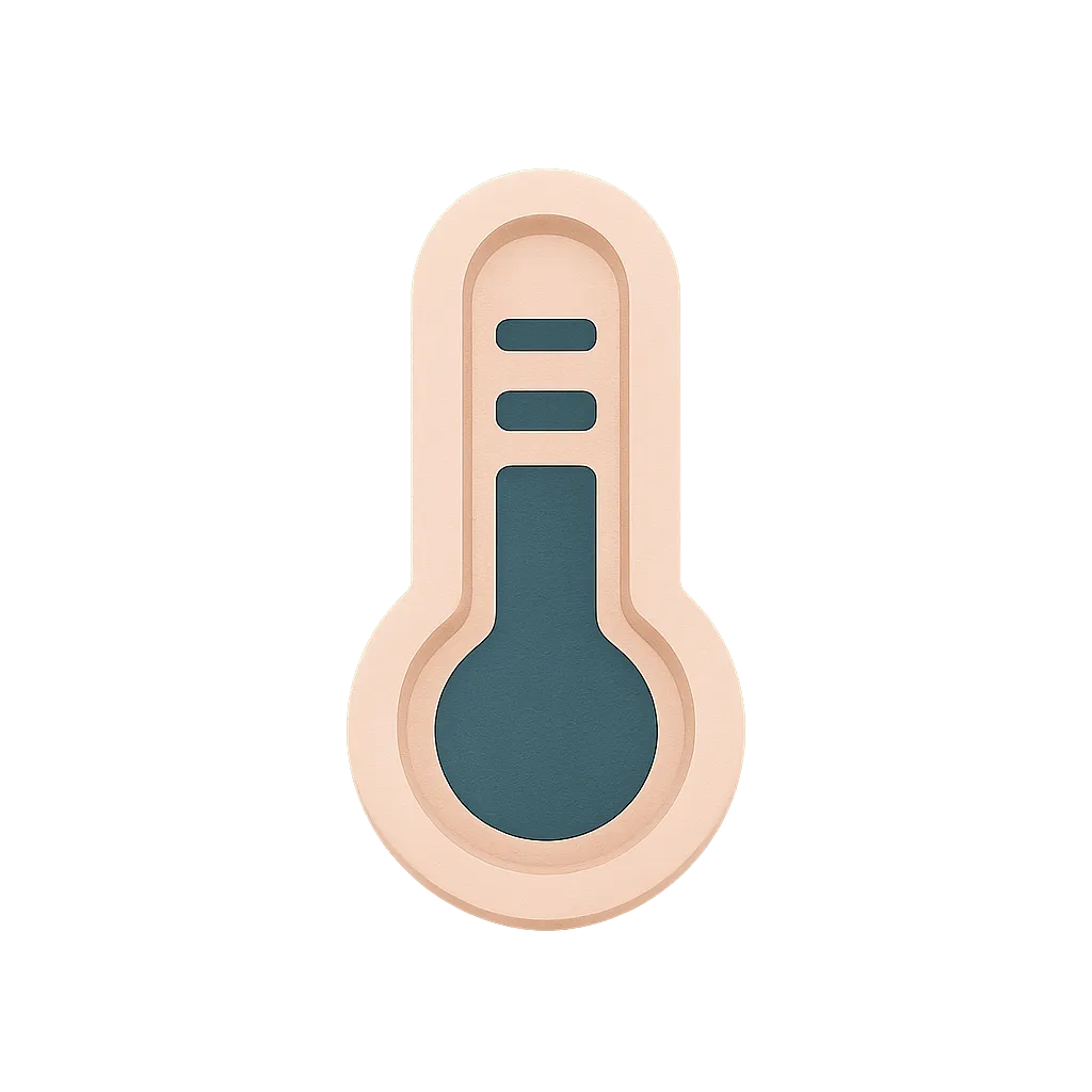 3D thermometer icon with green background indicating temperature levels.