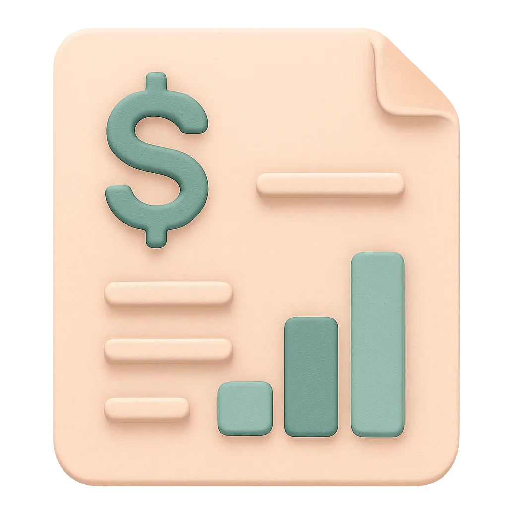 Financial report icon with dollar sign and bar chart.