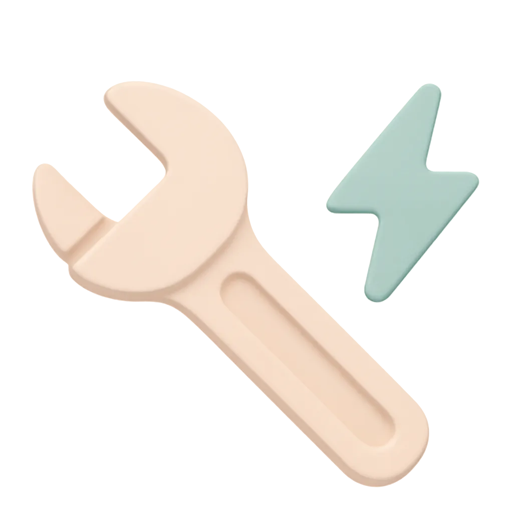 Wrench and lightning bolt icon on gradient background.