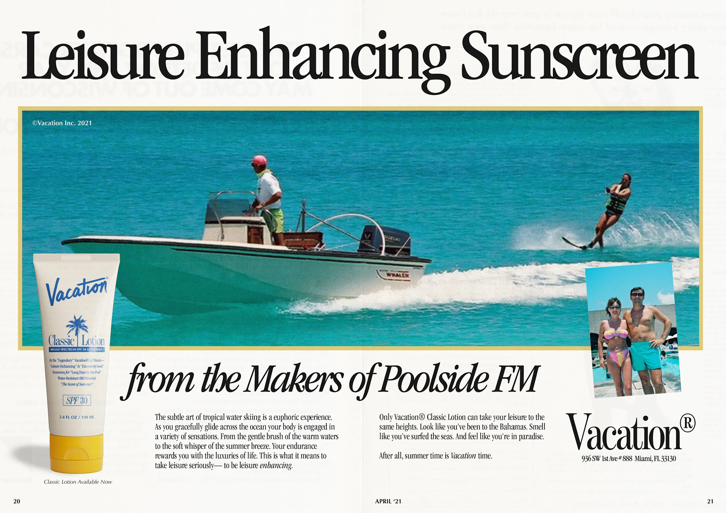 Example of nostalgia-based advertisement showing a beach vacation, from Vacation sunscreen.