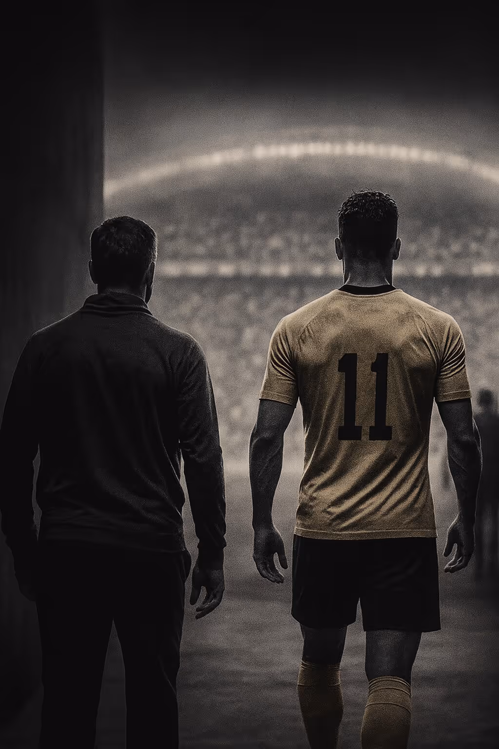 Trainer und Spieler im Spielertunnel vor dem Spiel