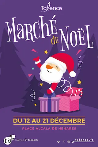 Affiche du marché de Noël de Talence avec animations et ateliers pour enfants – événement familial près de Bordeaux