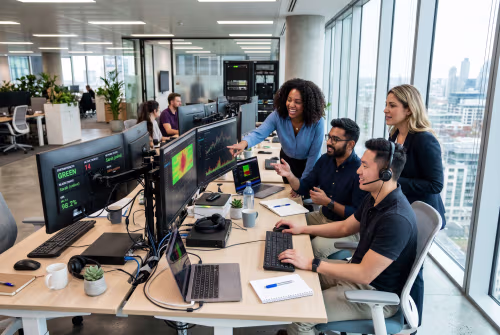 Outsourced help desk support team collaborating