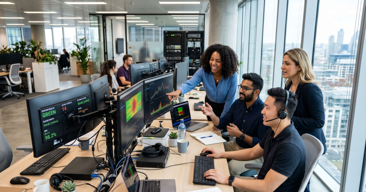 Outsourced help desk support team collaborating