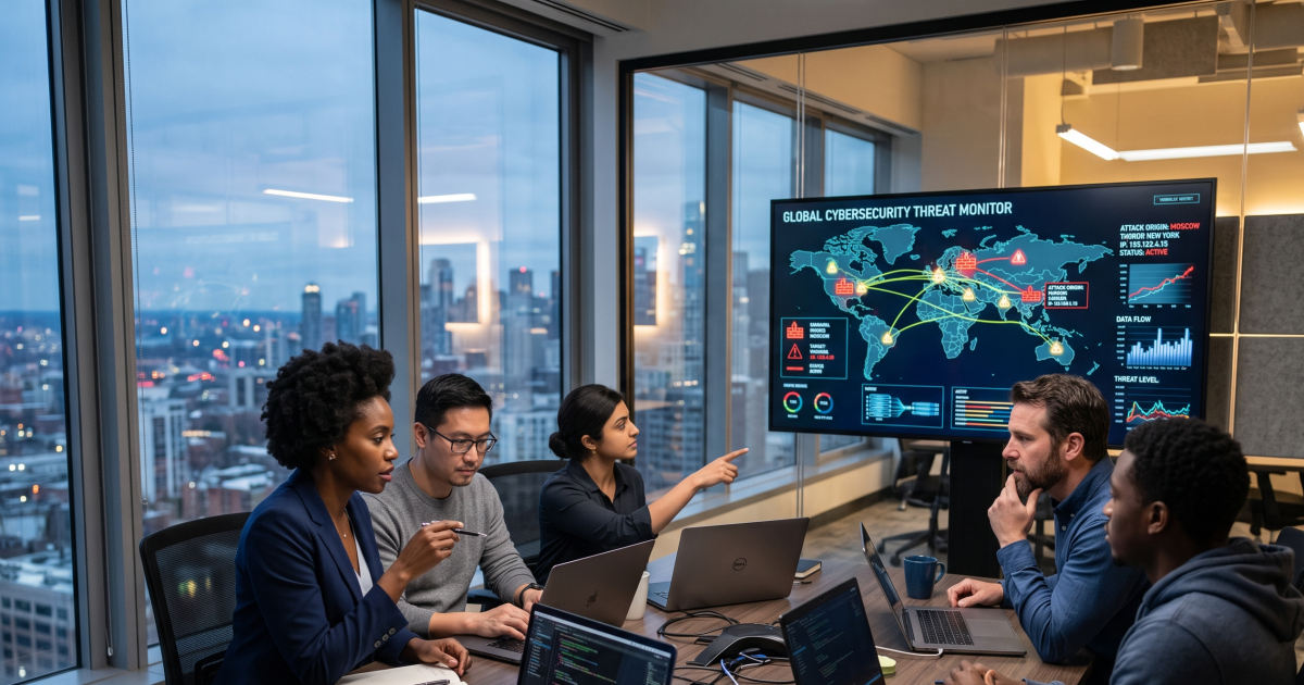 Team reviewing cybersecurity plan