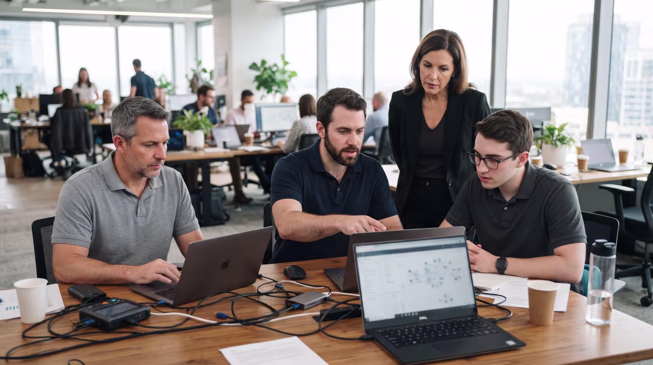 Technical team reviewing cybersecurity plan