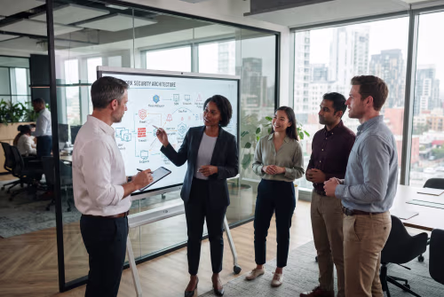 Team discussing zero trust security architecture