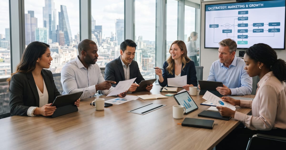 Business team reviewing technology roadmap