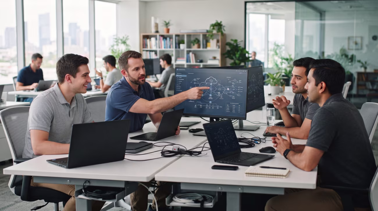 IT team collaborating on cloud management services