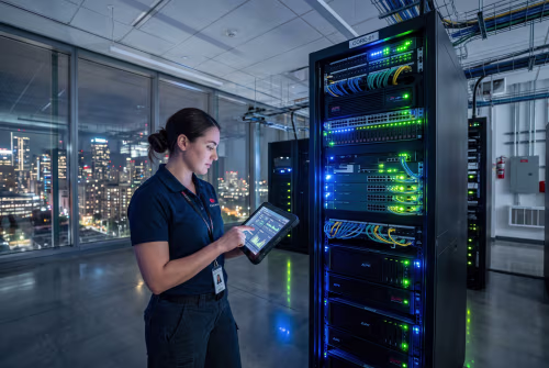 Technician monitors core system uptime