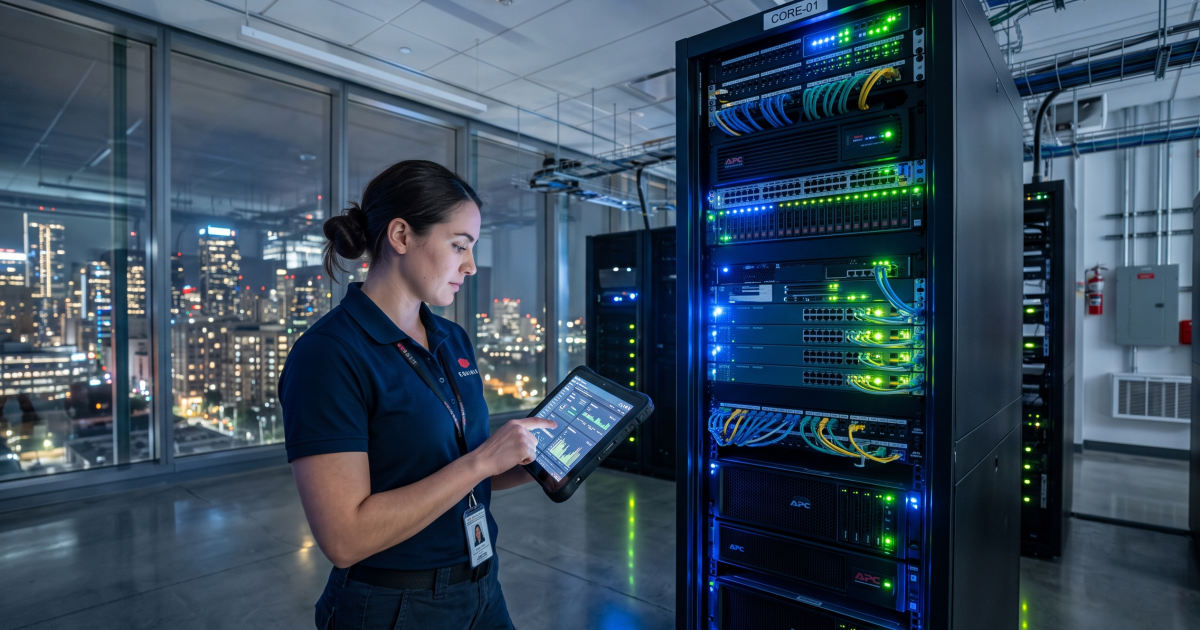 Technician monitors core system uptime