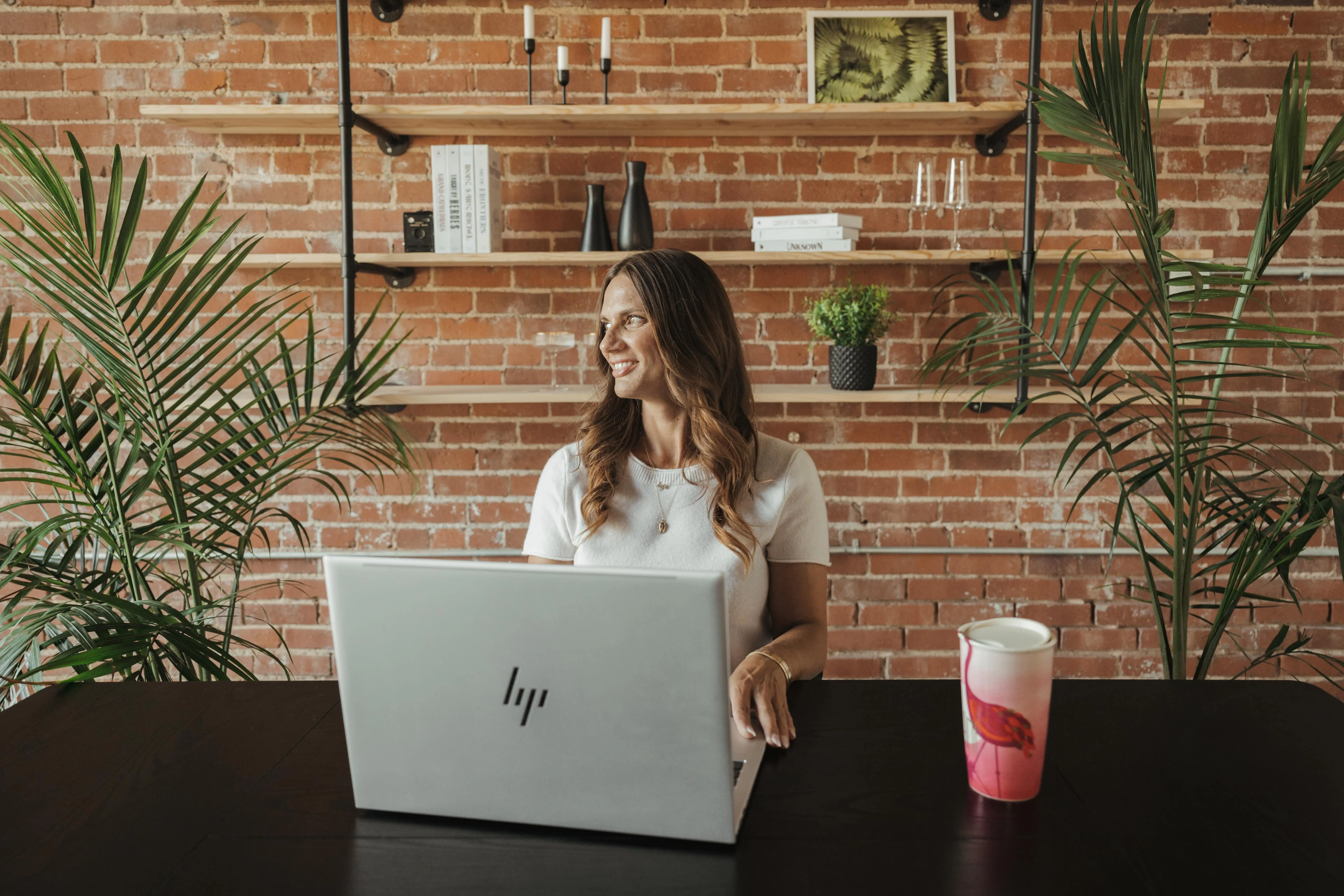 Kim Abrams working at her desk