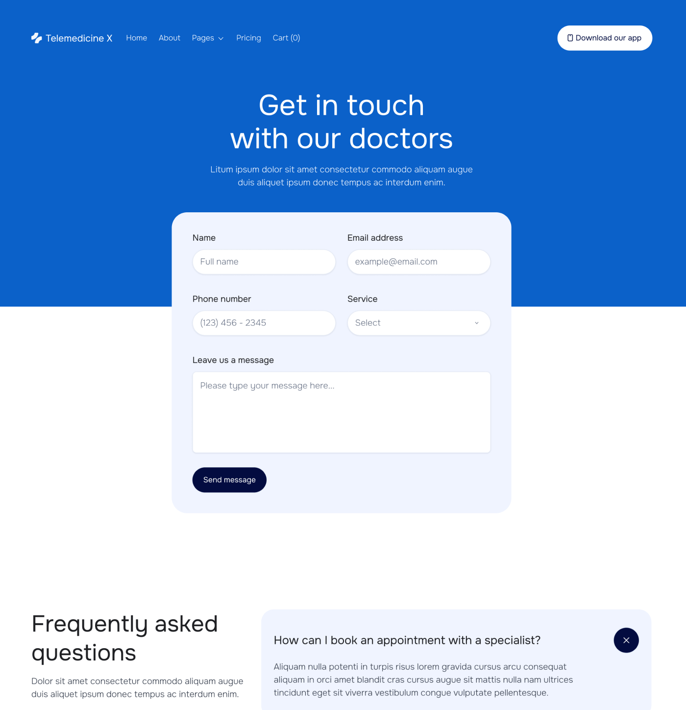 Telemedicine X - Contact V2 Main Page - Telemedicine Hospital Webflow Template