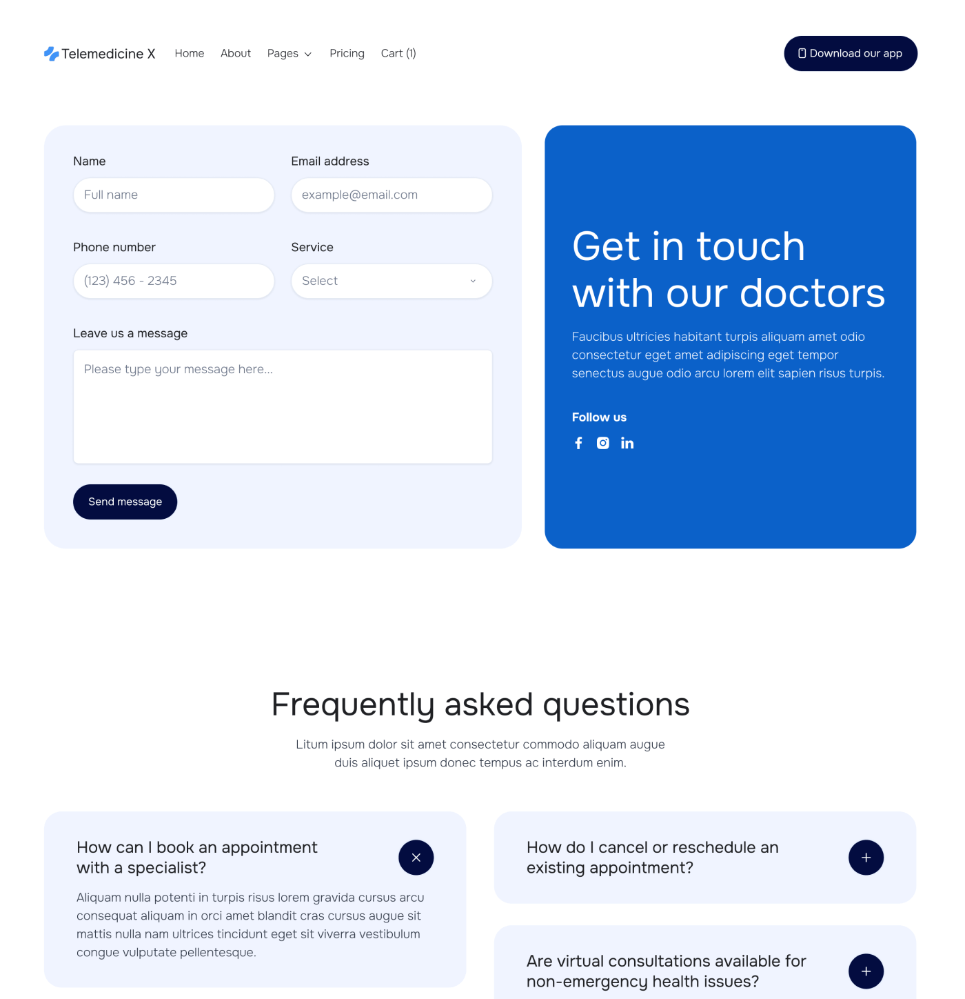 Telemedicine X - Contact V3 Main Page - Telemedicine Hospital Webflow Template